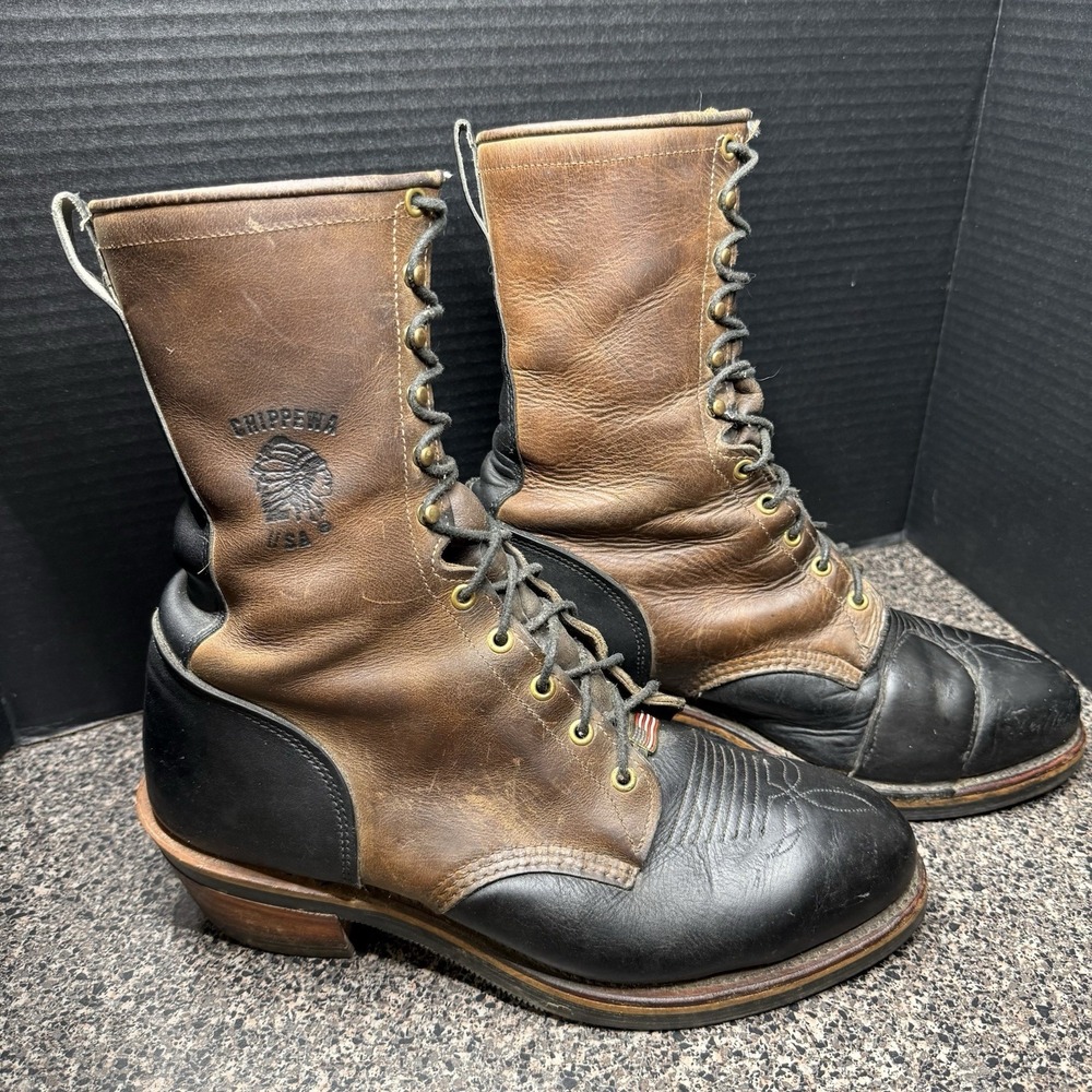 Chippewa Steel Toe Logger Packer Boots USA Vibram Lace Up Leather 10/10.5D READ‎